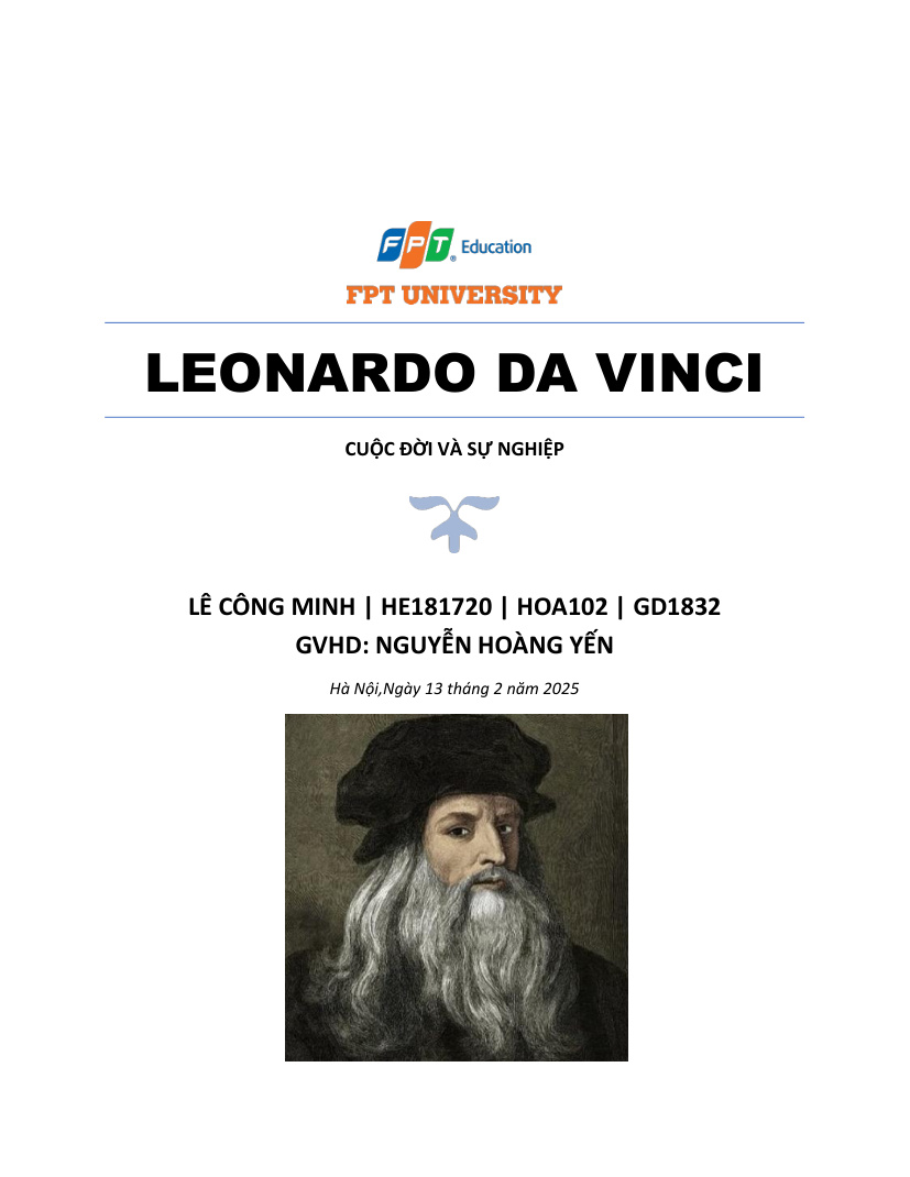 Bìa sách Leonardo da Vinci – Tài liệu nghệ thuật